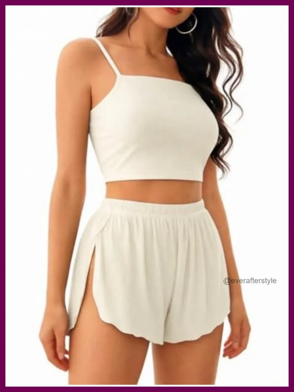 Women's 2 Piece Ribbed Knit Cami Crop Top and Side Split Shorts Pajama Set
